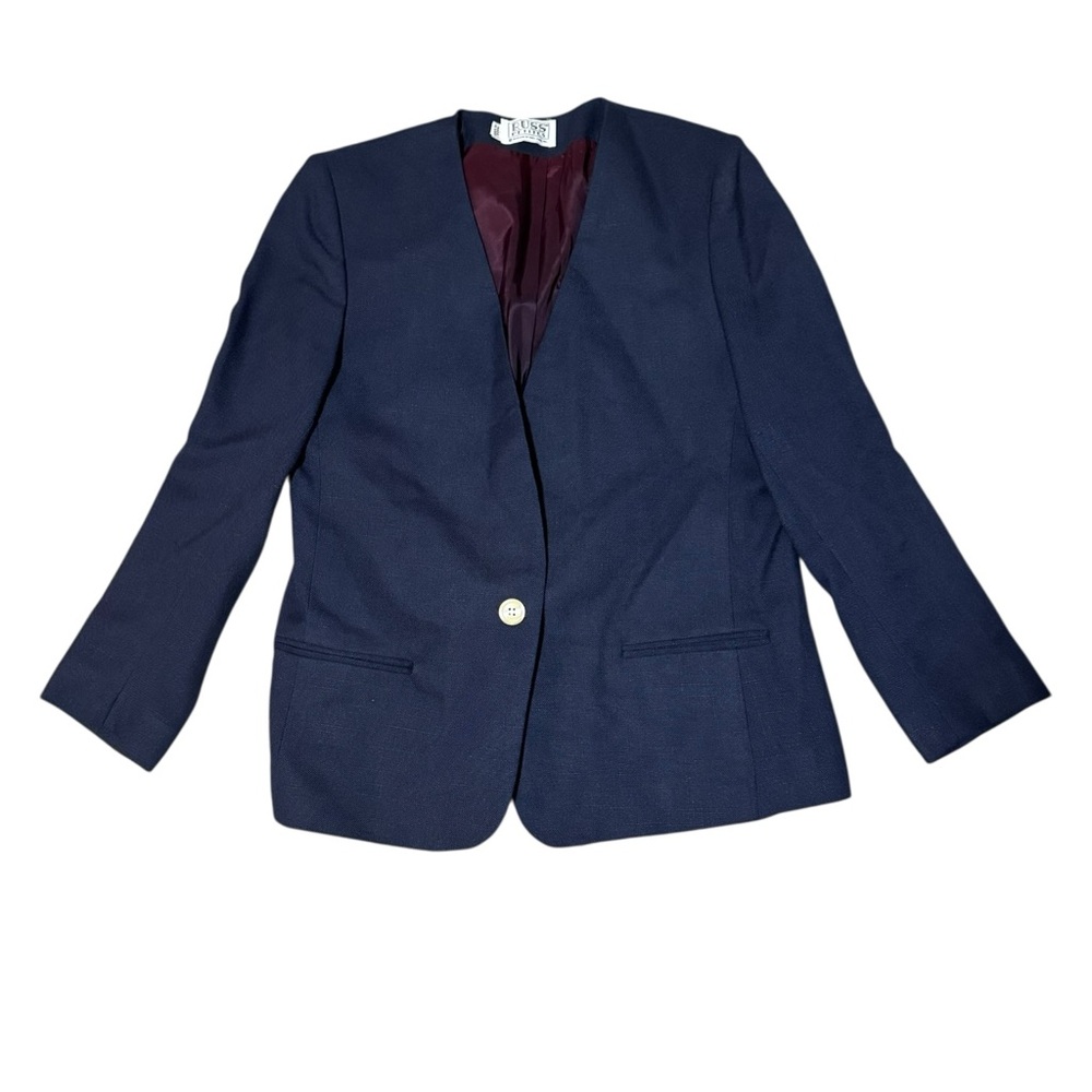 Russ Classic Navy Wool Blazer Sz‎ 12P Collarless